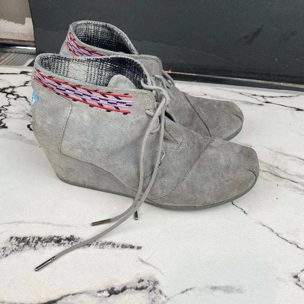 Toms Desert Wedge Boot Aztec Gray 9